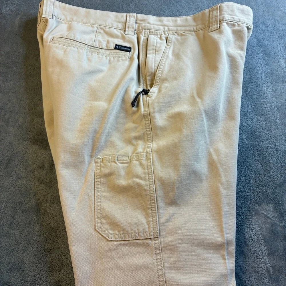 Columbia Mens Tan Khaki Cotton Canvas Utility Carpenter Pants 36x32 Straight Leg